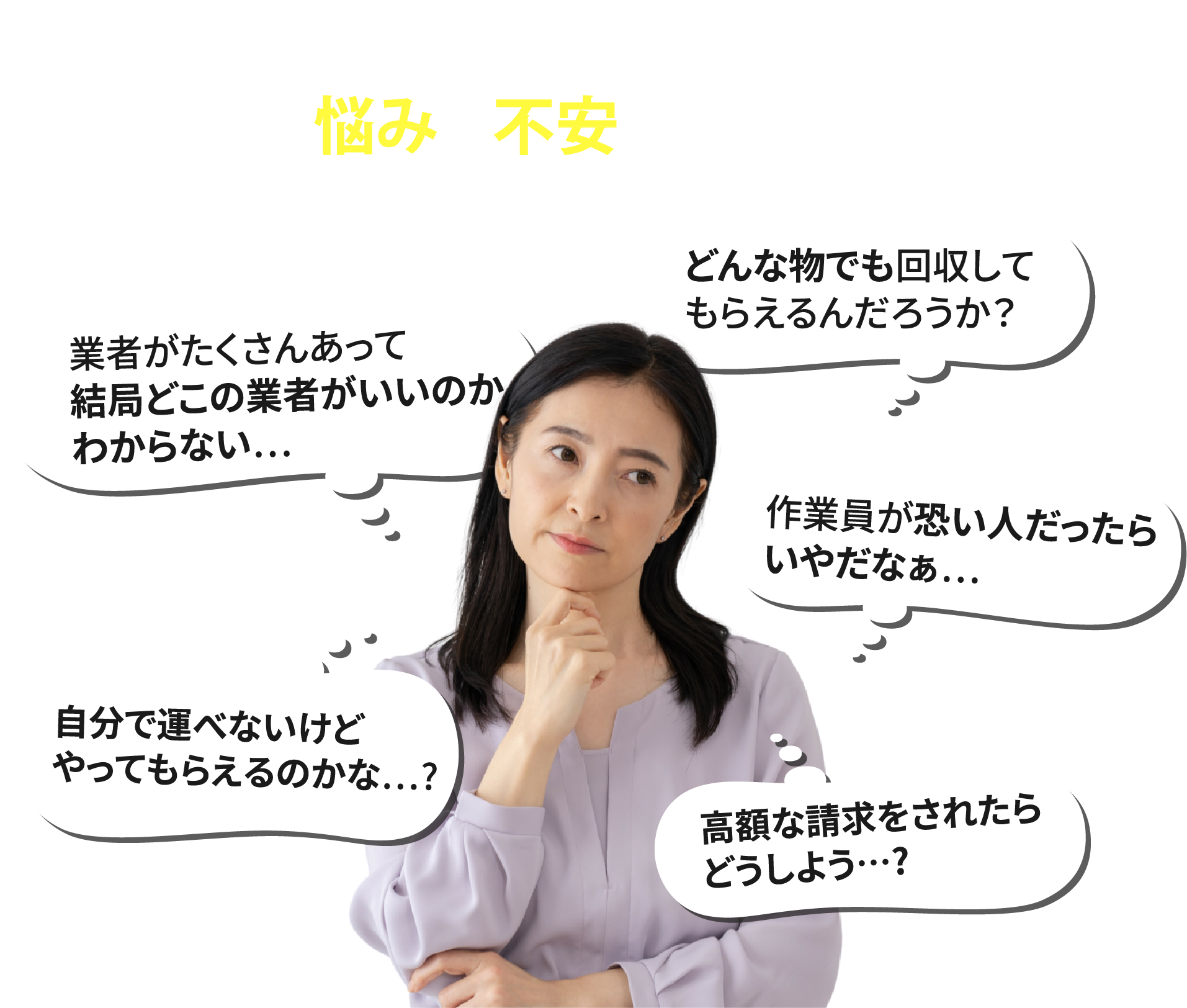 不用品回収・買取の業者選びでこんな悩みは不安はありませんか？